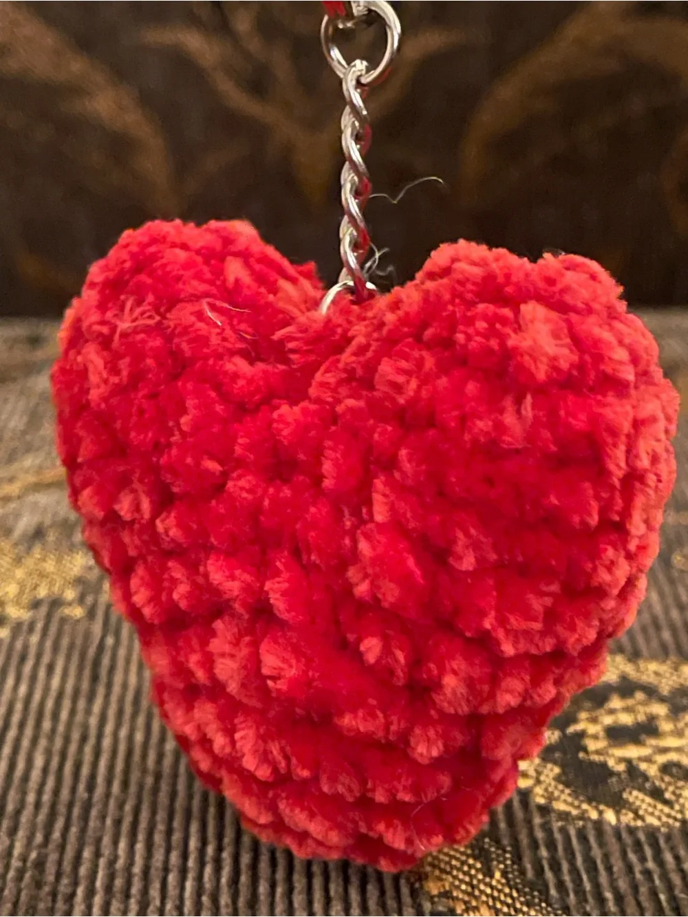 Handmade Red Heart Crochet Keychain